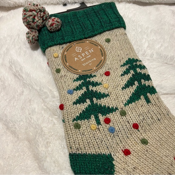 Pair of 2 Aspen Home Boho PomPom Bohemian Knit Christmas Stocking 21” NWT - Picture 4 of 8